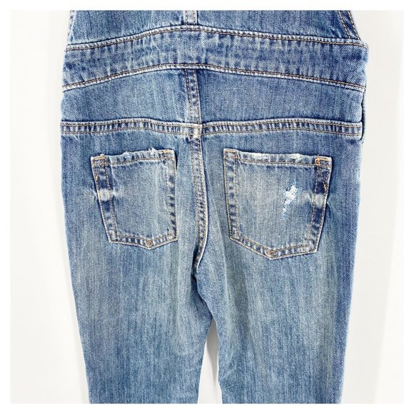 GAP Denim Overalls Girls Size S Distressed Roll Cuff Hem Bib Patch Pocket - Picture 4 of 9